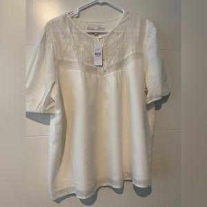 NWT LOFT Cream Blouse with Lace Detail, Size L